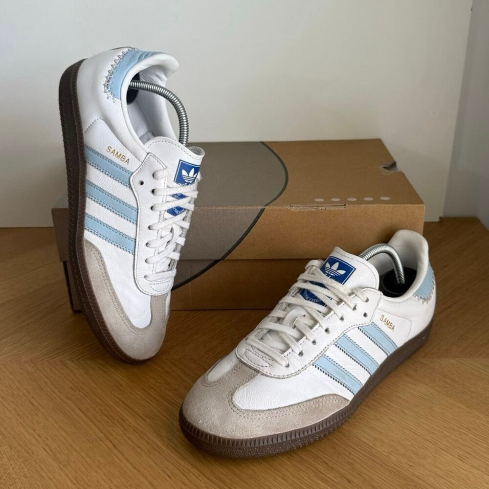 Adidas Originals Samba White/Blue Kids Sneakers - SZ 6.5 Y